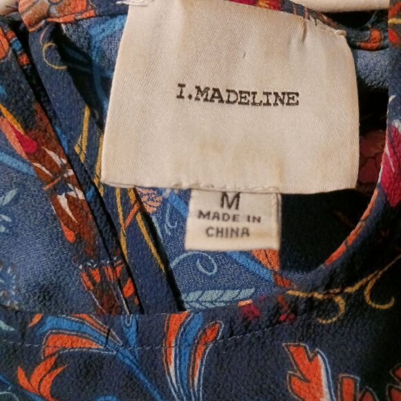 I.Madeline Garden Splendor Navy Blue Floral Print Long Sleeve Midi Dress Size M - Picture 9 of 13